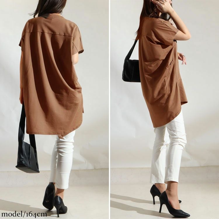 大きいサイズ レディース 鹿の子スキッパーシャツチュニック　mncut-122112 【メール便可】