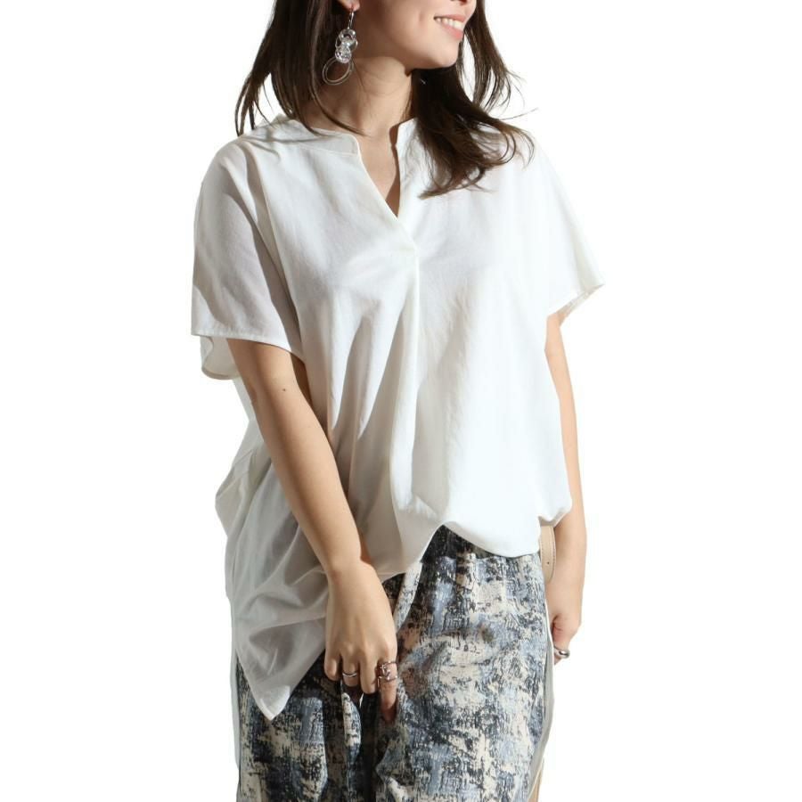 大きいサイズ レディース 鹿の子スキッパーシャツチュニック　mncut-122112 【メール便可】 ホワイト
