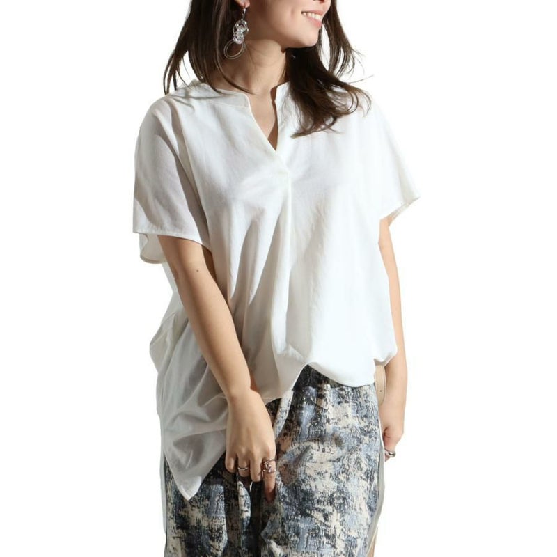 大きいサイズ レディース 鹿の子スキッパーシャツチュニック　mncut-122112 【メール便可】 ホワイト