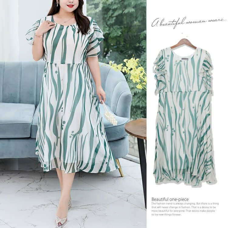 大きいサイズ レディース シースルー半袖フレアワンピース　goldy-932 【ゆうパケット可】