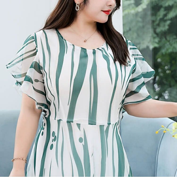 大きいサイズ レディース シースルー半袖フレアワンピース　goldy-932 【ゆうパケット可】