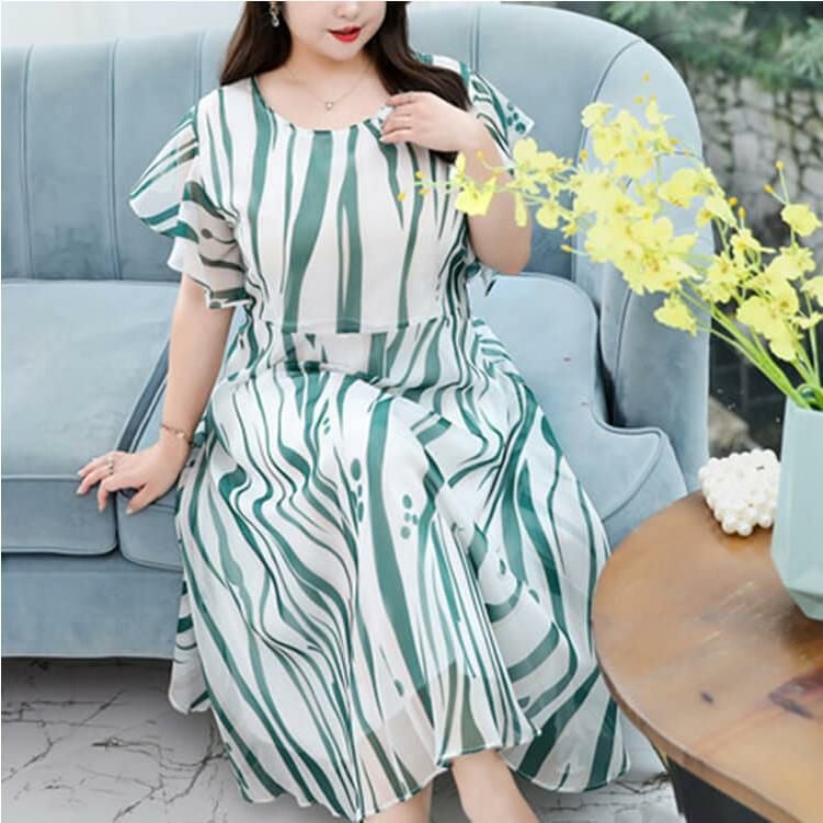 大きいサイズ レディース シースルー半袖フレアワンピース　goldy-932 【ゆうパケット可】 グリーン