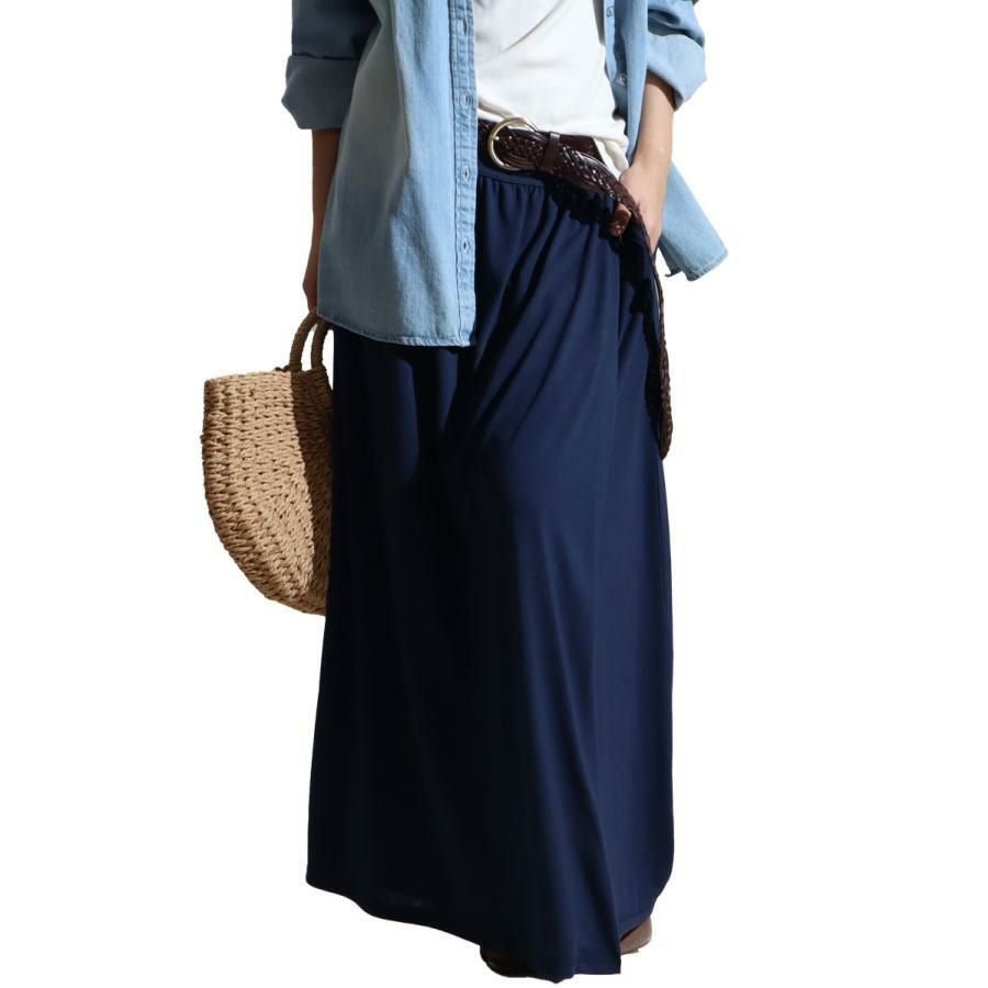 大きいサイズ レディース スカート風カフェパンツ　sw-0443 ネイビー