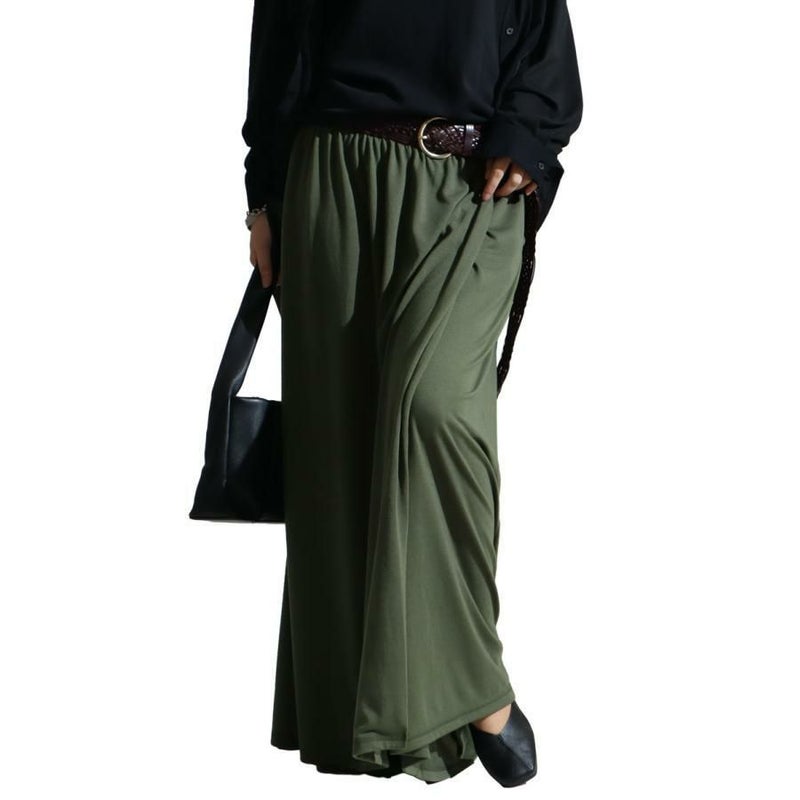 大きいサイズ レディース スカート風カフェパンツ　sw-0443 カーキ