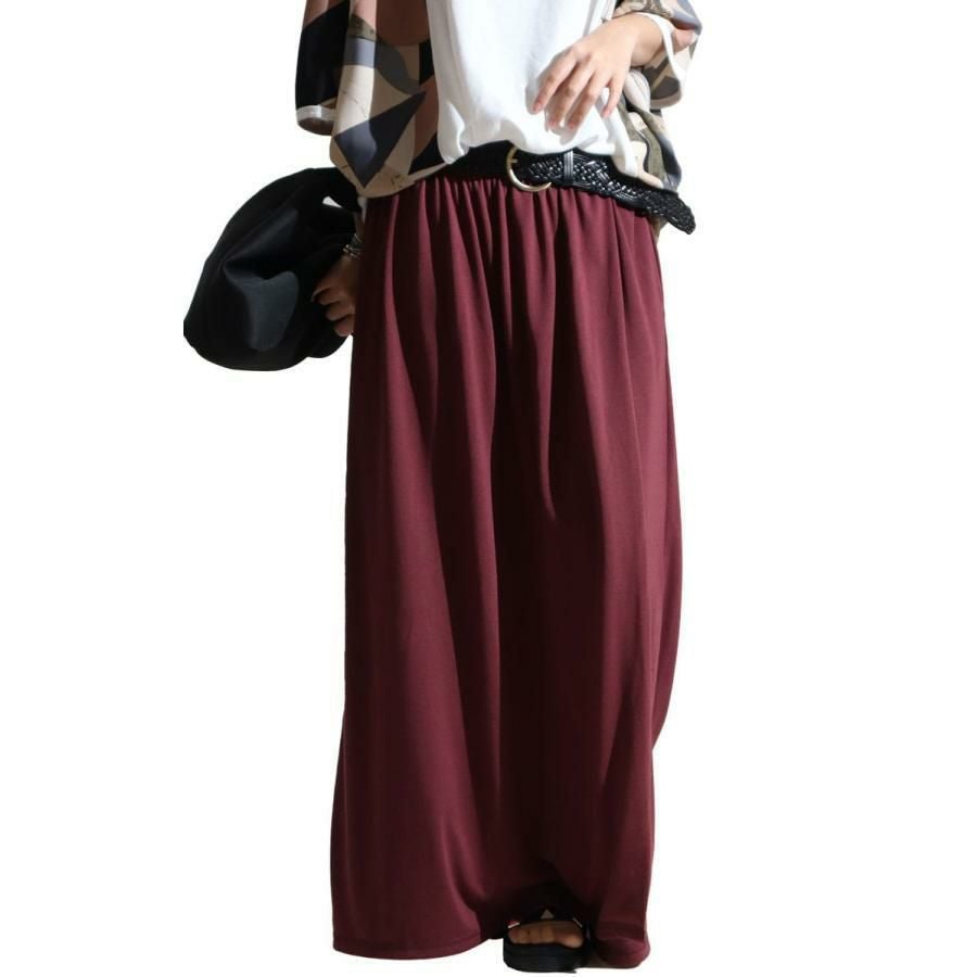 大きいサイズ レディース スカート風カフェパンツ　sw-0443 ダークパープル