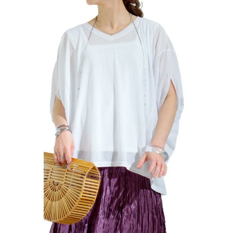 大きいサイズ レディース 変形ドルマンシアープルオーバー　kt-22003 オフホワイト