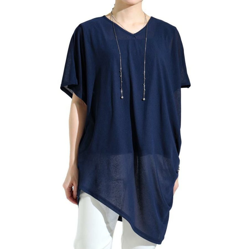 大きいサイズ レディース 変形シアーチュニック　kt-22002 ネイビー