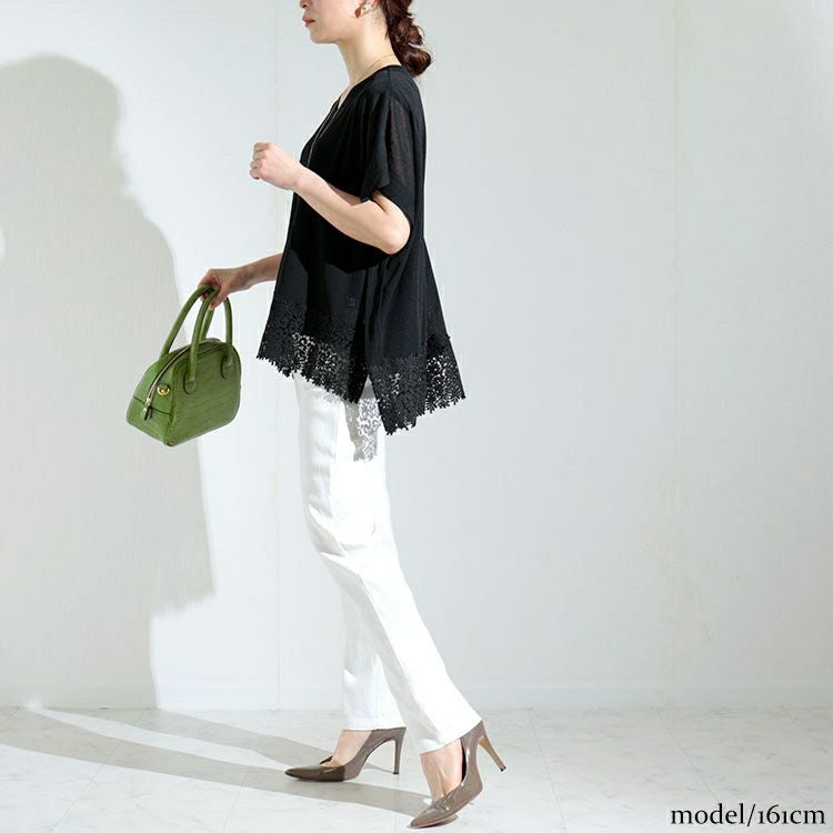 大きいサイズ レディース 裾レースシアーポンチョトップス　kt-22001