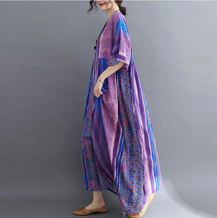 大きいサイズ レディース パープルフラワーワンピース　goldy-969 【メール便可】