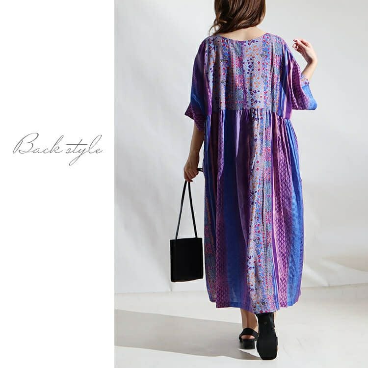 大きいサイズ レディース パープルフラワーワンピース　goldy-969 【メール便可】