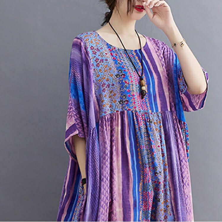 大きいサイズ レディース パープルフラワーワンピース　goldy-969 【メール便可】