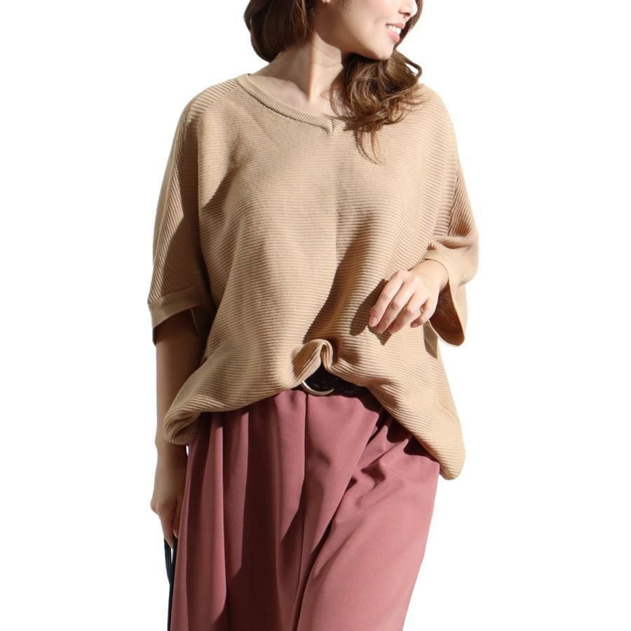 大きいサイズ レディース サマーニットドルマンプルオーバー　sada-6749 キャメル