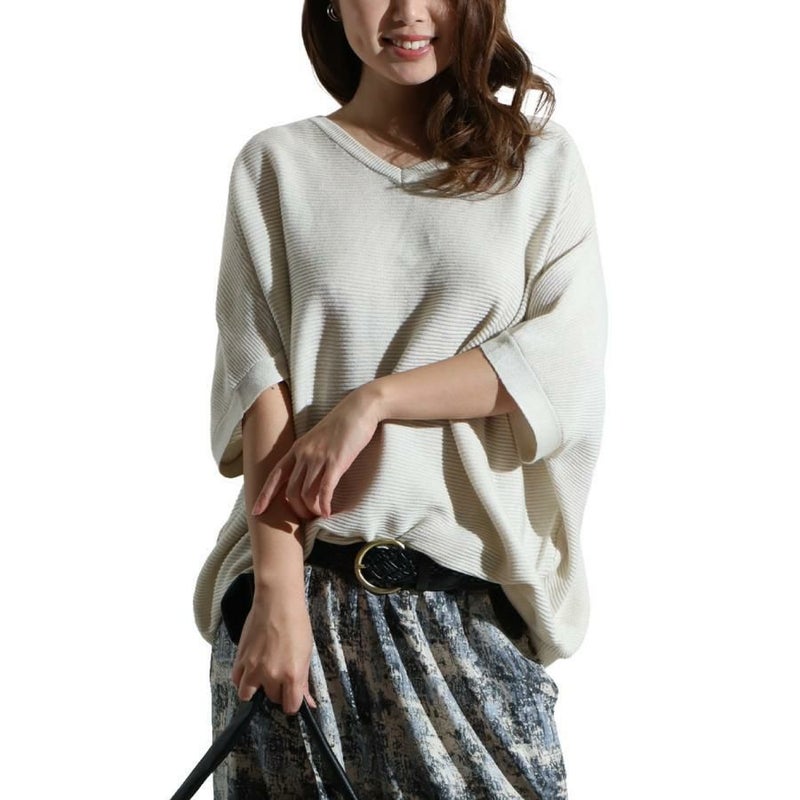 大きいサイズ レディース サマーニットドルマンプルオーバー　sada-6749 ベージュ