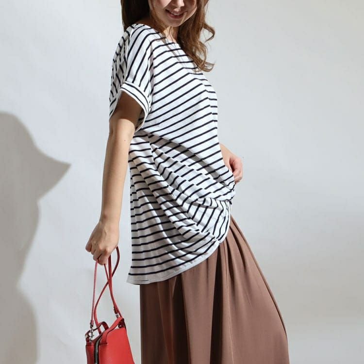 大きいサイズ レディース 裾タックボーダー柄カットソー　mncut-122218 【メール便可】