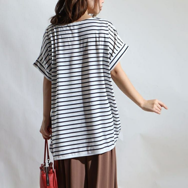 大きいサイズ レディース 裾タックボーダー柄カットソー　mncut-122218 【メール便可】