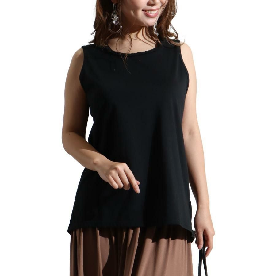 大きいサイズ レディース 吸水速乾三つ編みタンクトップ　mncut-122217 【メール便可】 ブラック