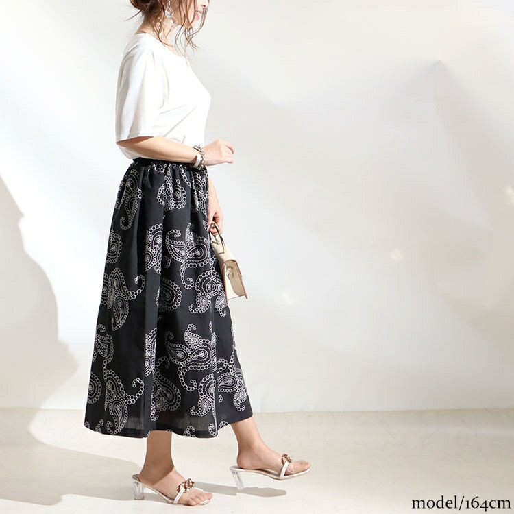 大きいサイズ レディース ペイズリー柄刺繍ロングスカート　u2-0042