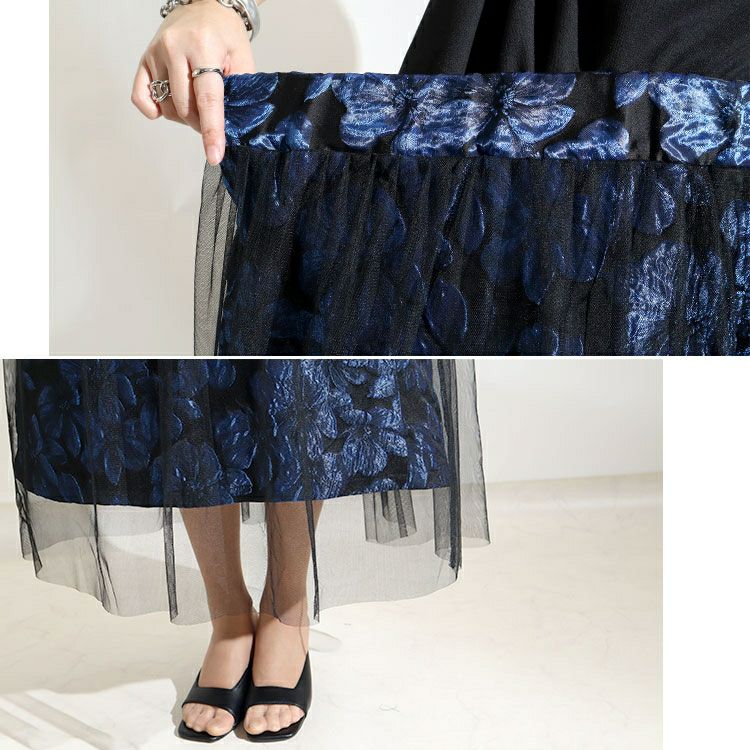 大きいサイズ レディース チュールジャガードスカート　u2-0041