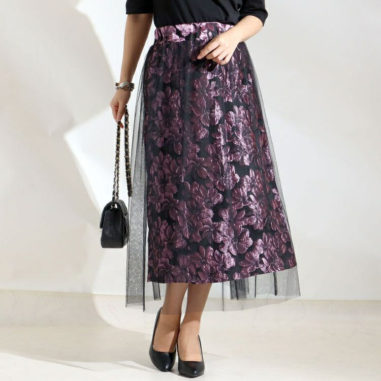 大きいサイズ レディース チュールジャガードスカート　u2-0041