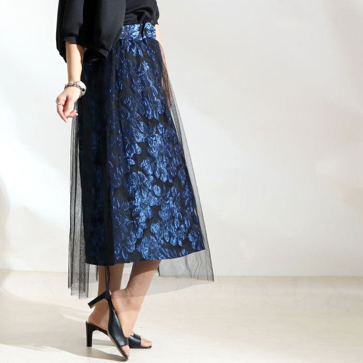 大きいサイズ レディース チュールジャガードスカート　u2-0041