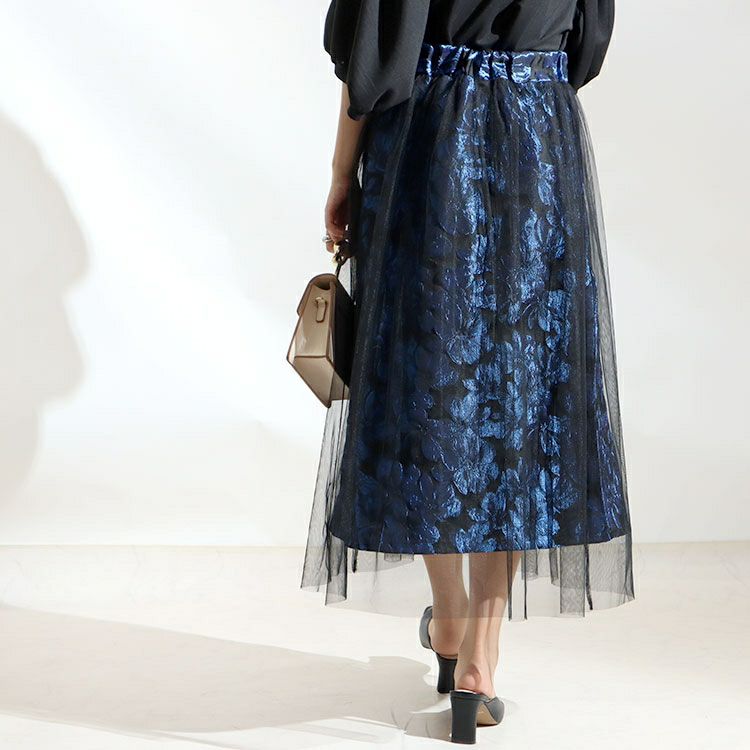 大きいサイズ レディース チュールジャガードスカート　u2-0041