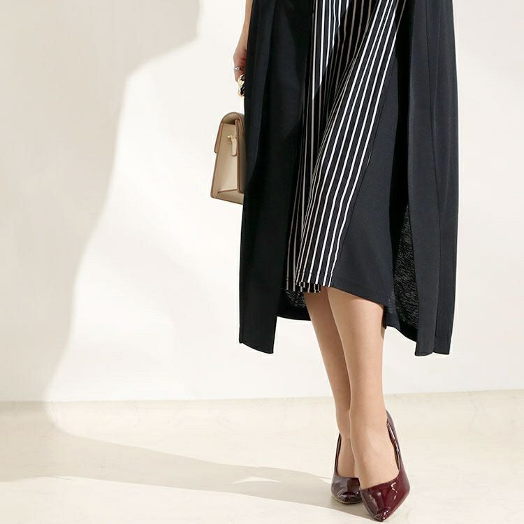 大きいサイズ レディース ストライプ柄フェイクワンピース　u2-0039