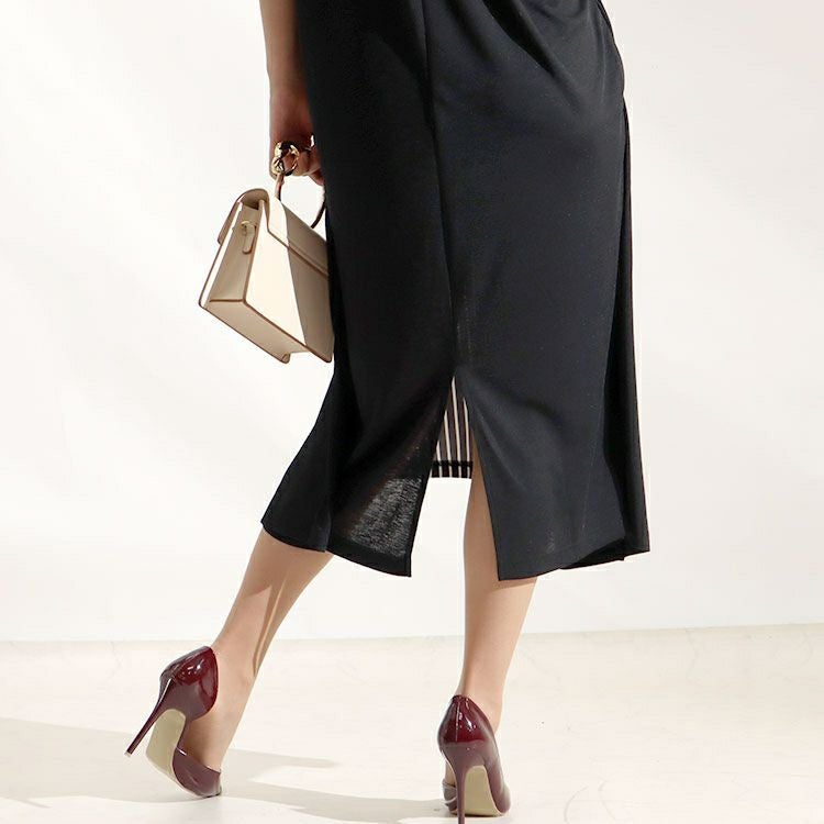 大きいサイズ レディース ストライプ柄フェイクワンピース　u2-0039