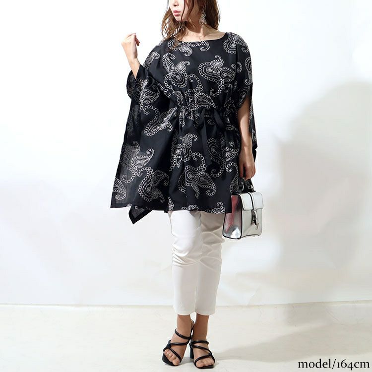 大きいサイズ レディース ペイズリー柄刺繍ブラウジングチュニック　u2-0036