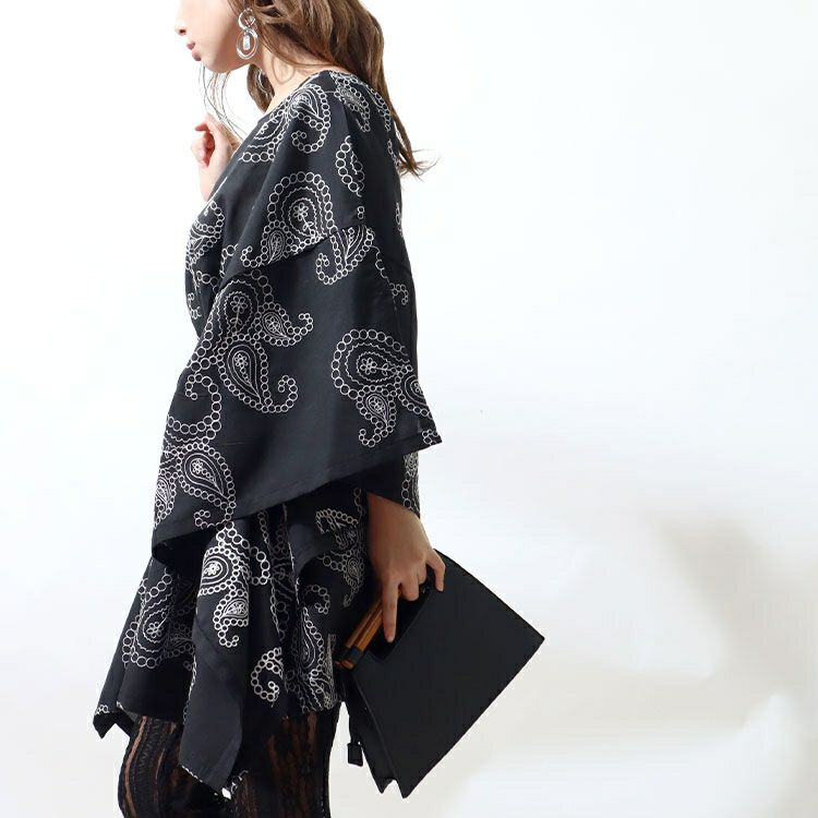 大きいサイズ レディース ペイズリー柄刺繍ブラウジングチュニック　u2-0036