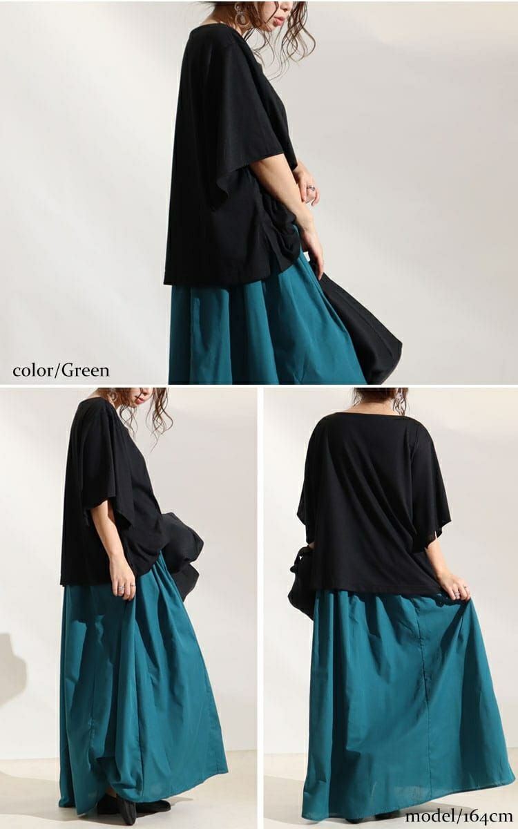 大きいサイズ レディース 異素材ドッキングワンピース　nw-22002