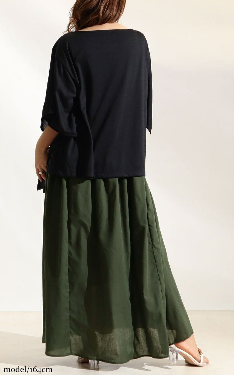 大きいサイズ レディース 異素材ドッキングワンピース　nw-22002