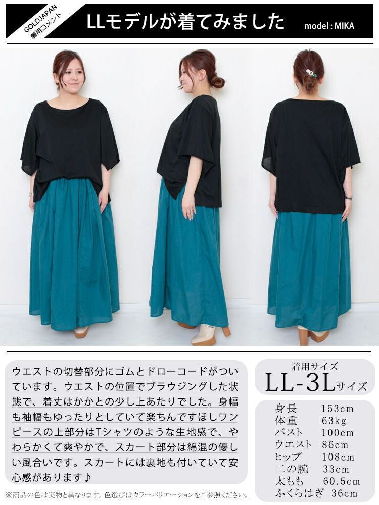 大きいサイズ レディース 異素材ドッキングワンピース　nw-22002