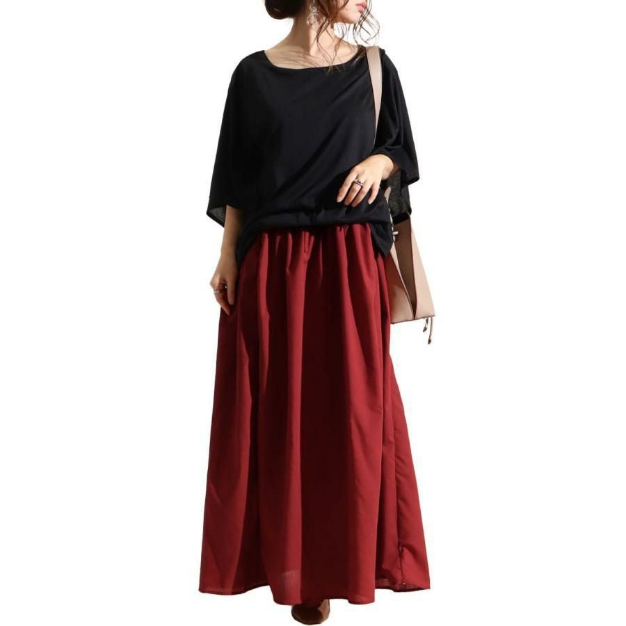 大きいサイズ レディース 異素材ドッキングワンピース　nw-22002 レッド