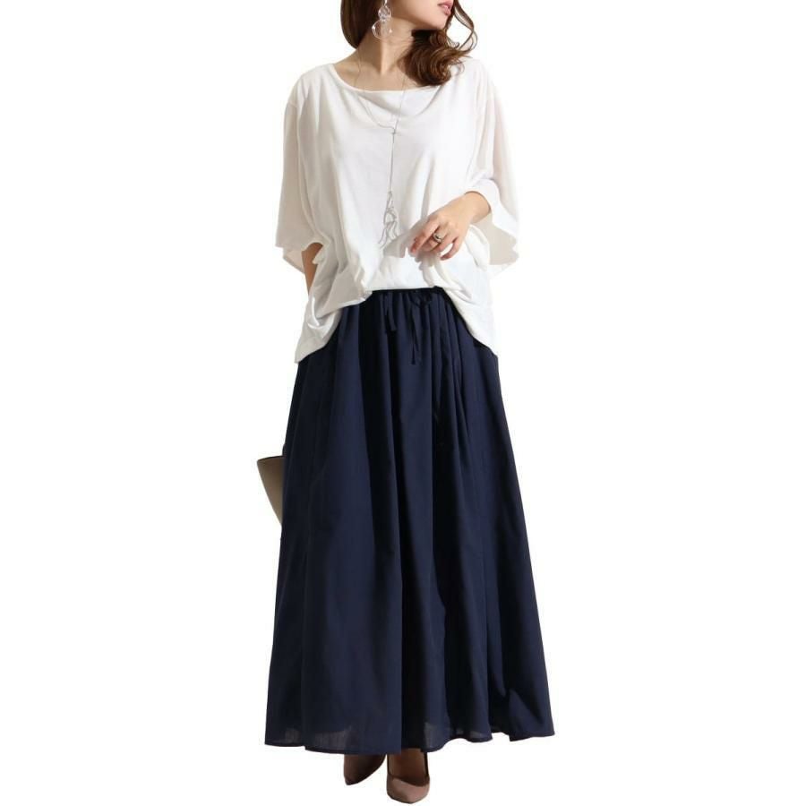 大きいサイズ レディース 異素材ドッキングワンピース　nw-22002 ホワイト×ネイビー