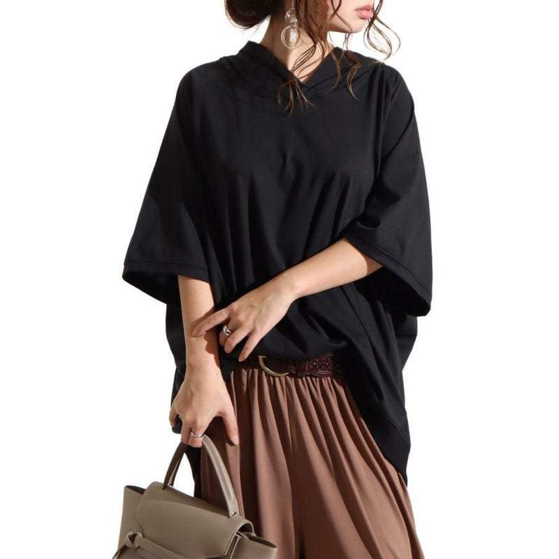 大きいサイズ レディース オーバーコクーンプルオーバーパーカー　bai-0100 ブラック