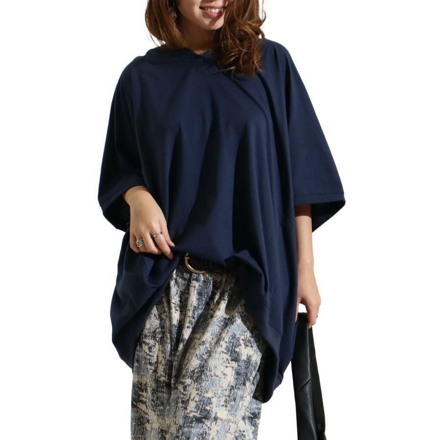 大きいサイズ レディース オーバーコクーンプルオーバーパーカー　bai-0100 ネイビー