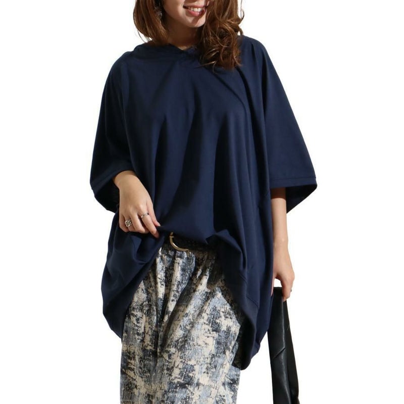 大きいサイズ レディース オーバーコクーンプルオーバーパーカー　bai-0100 ネイビー