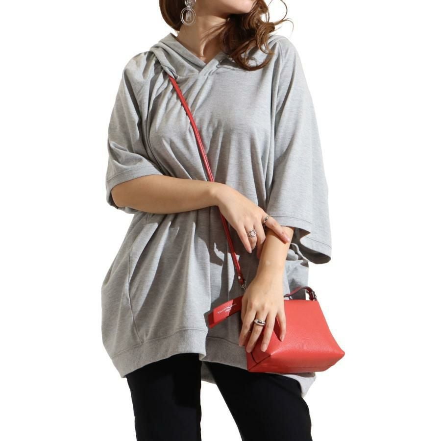 大きいサイズ レディース オーバーコクーンプルオーバーパーカー　bai-0100 杢グレー