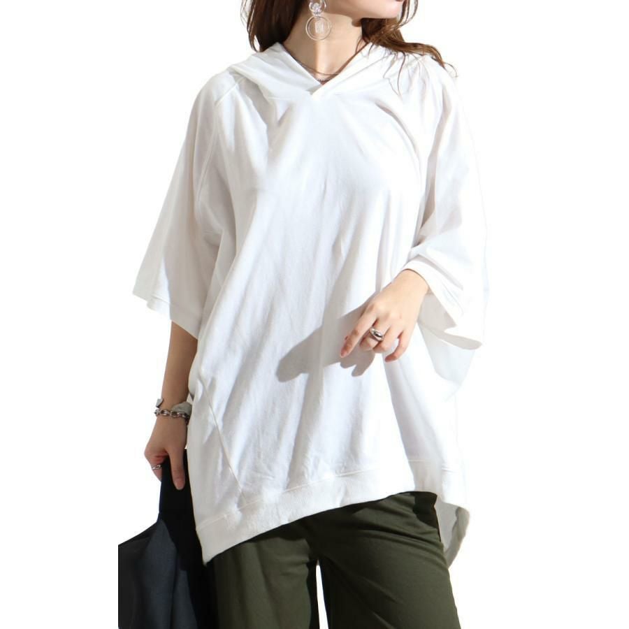 大きいサイズ レディース オーバーコクーンプルオーバーパーカー　bai-0100 オフホワイト