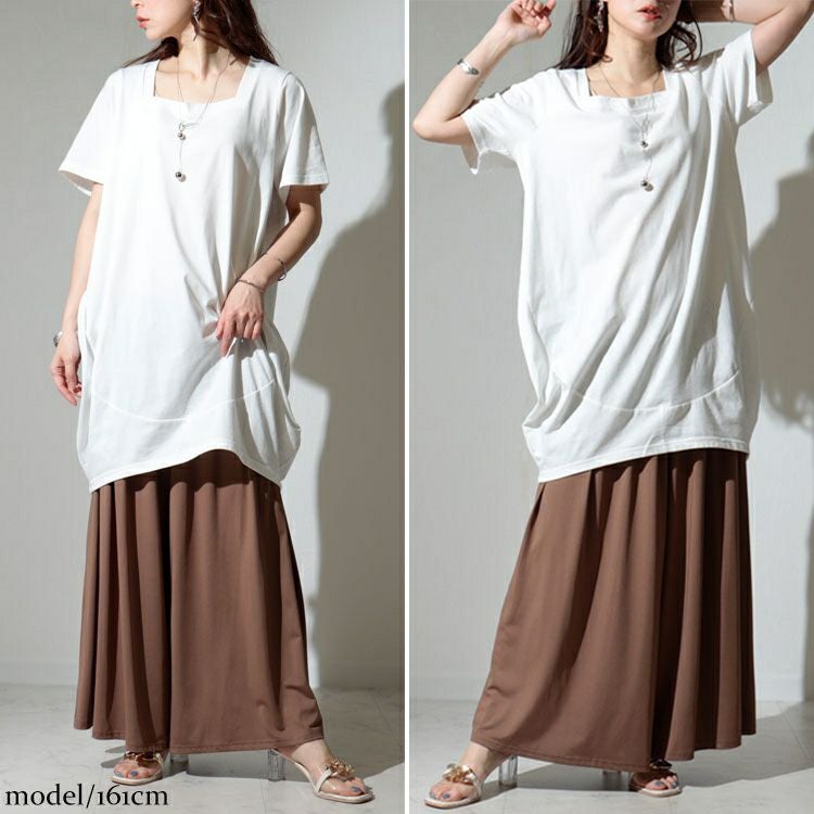 大きいサイズ レディース スクエアネックコクーンチュニック　bai-0099