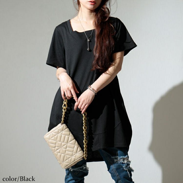 大きいサイズ レディース スクエアネックコクーンチュニック　bai-0099