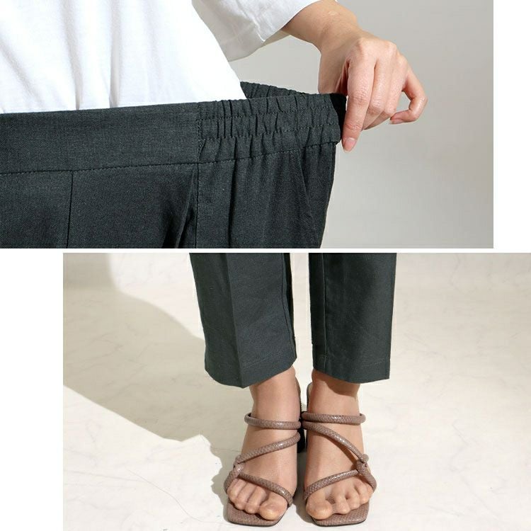 大きいサイズ レディース 接触冷感麻混テーパードパンツ　fem-237