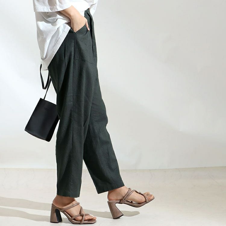 大きいサイズ レディース 接触冷感麻混テーパードパンツ　fem-237