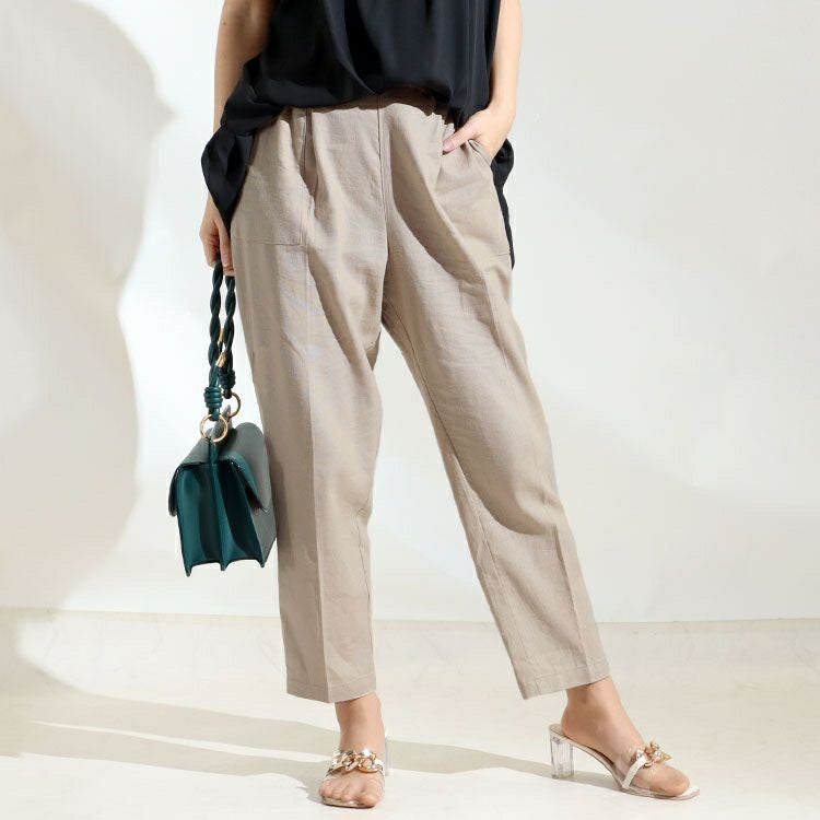 大きいサイズ レディース 接触冷感麻混テーパードパンツ　fem-237