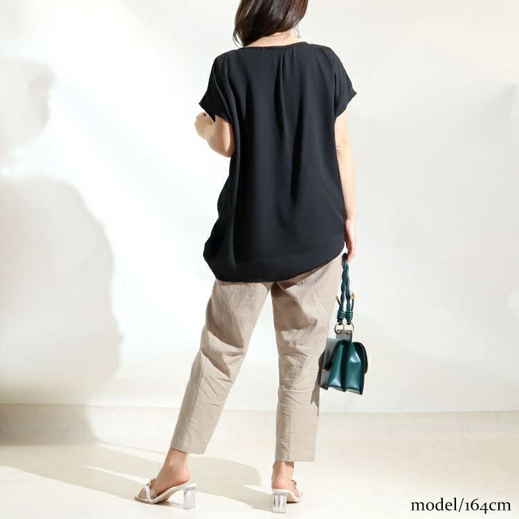 大きいサイズ レディース 接触冷感麻混テーパードパンツ　fem-237