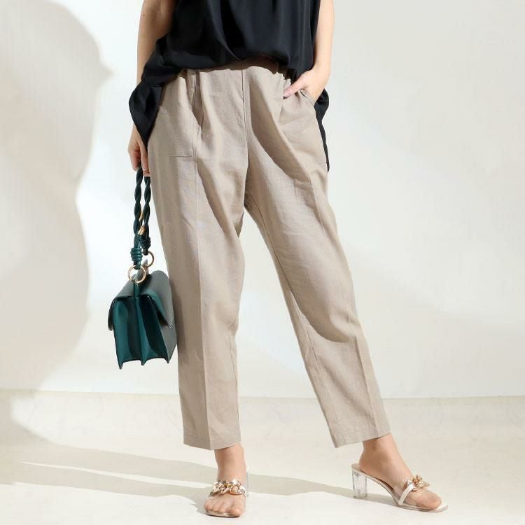 大きいサイズ レディース 接触冷感麻混テーパードパンツ　fem-237 ベージュ