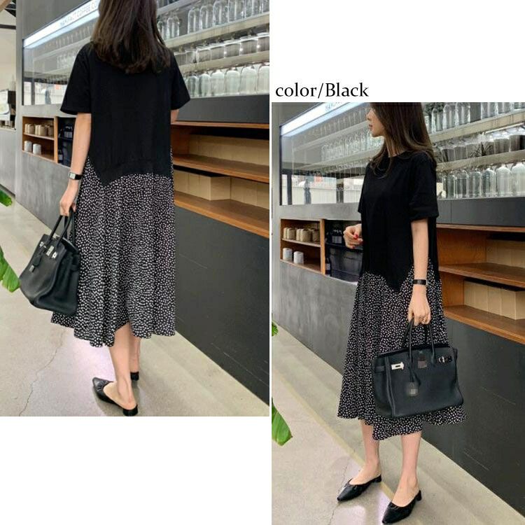 大きいサイズ レディース 異素材ドッキングワンピース　goldy-956 【メール便可】