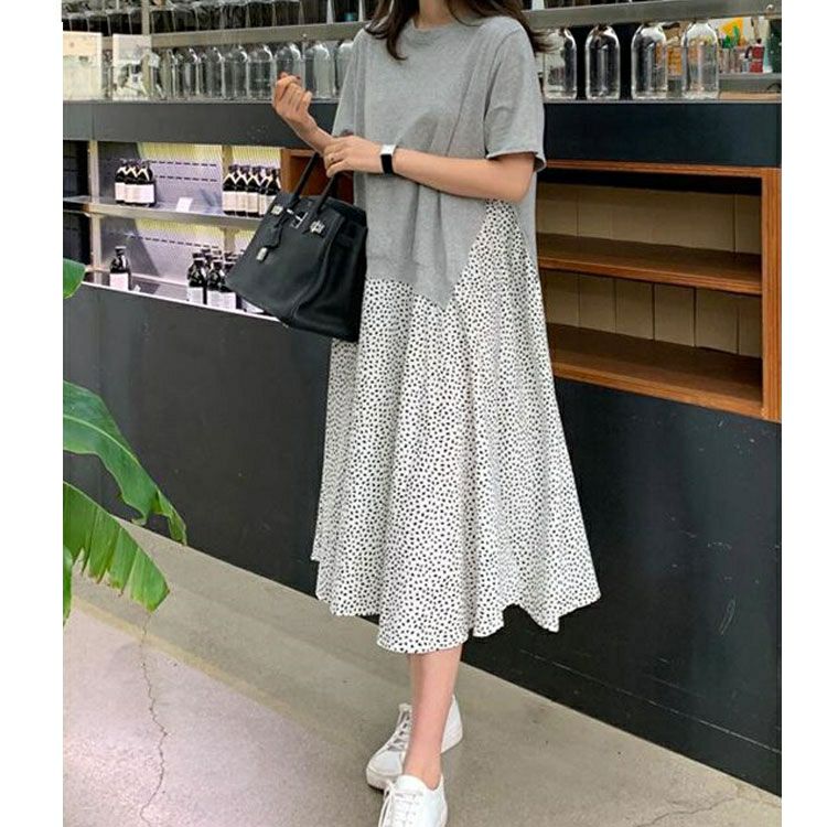 大きいサイズ レディース 異素材ドッキングワンピース　goldy-956 【メール便可】