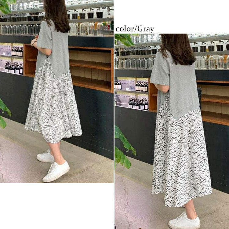 大きいサイズ レディース 異素材ドッキングワンピース　goldy-956 【メール便可】