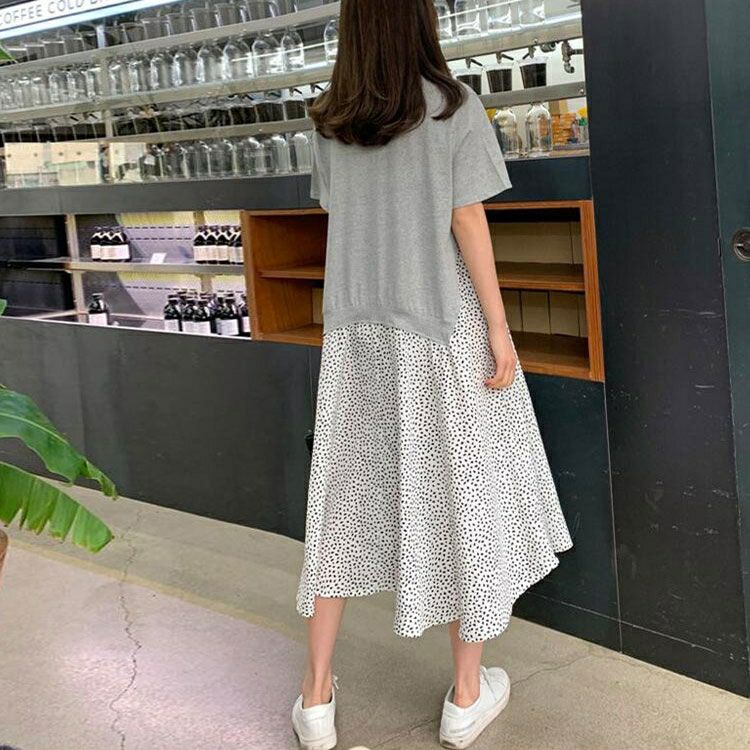 大きいサイズ レディース 異素材ドッキングワンピース　goldy-956 【メール便可】